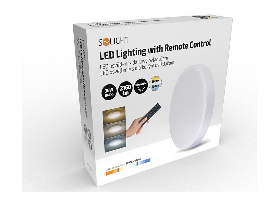 LED osvetlenie s diaľkovým ovládačom, 36W, 2160lm, 30cm, stmievateľné, biela