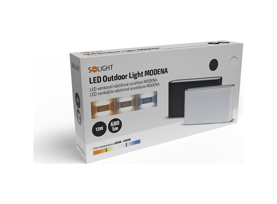 LED vonkajšie nástenné osvetlenie Modena, 12W, 680lm, 120 °, čierna