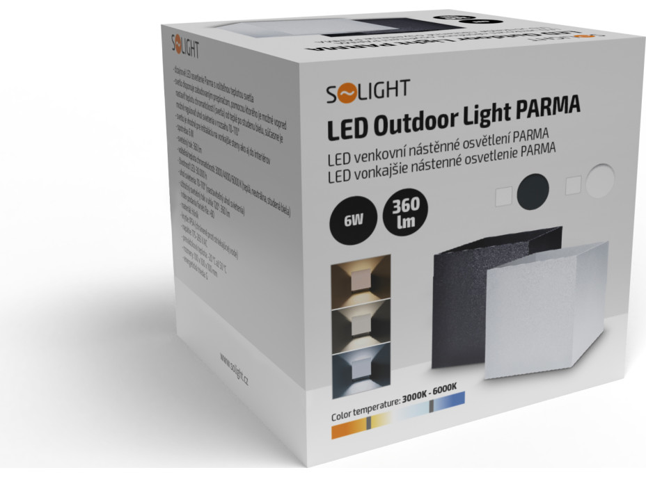 LED vonkajšie nástenné osvetlenie Parma, 6W, 360lm, 10-110 °, čierna