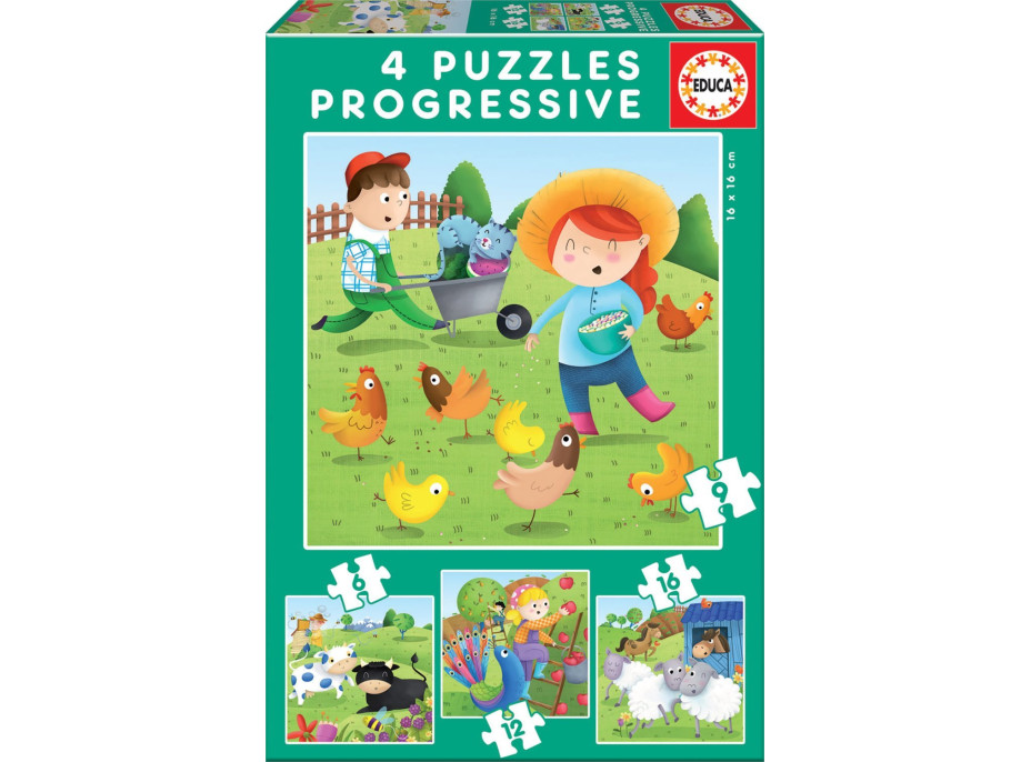 EDUCA Puzzle Zvieratká z farmy 4v1 (6,9,12,16 dielikov)