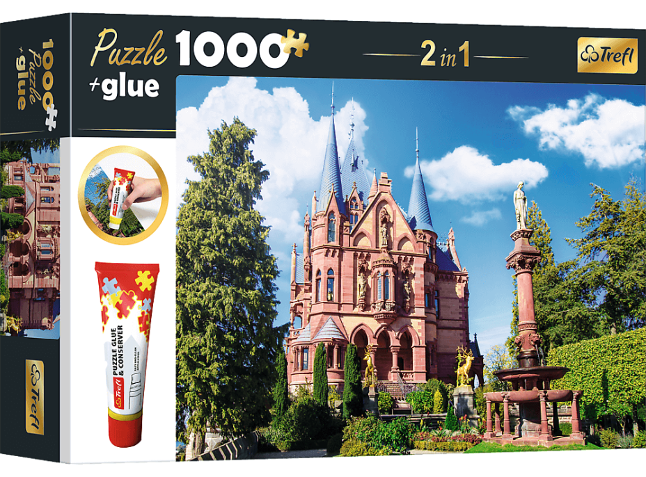 TREFL Sada 2v1 puzzle Zámok Drachenburg v Siebengebirge, Nemecko 1000 dielikov s lepidlom