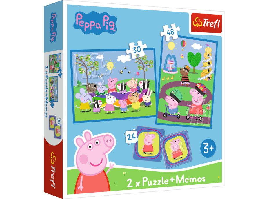 TREFL Sada 3v1 Šťastné chvíle s prasiatkom Pepinou (2x puzzle + pexeso)