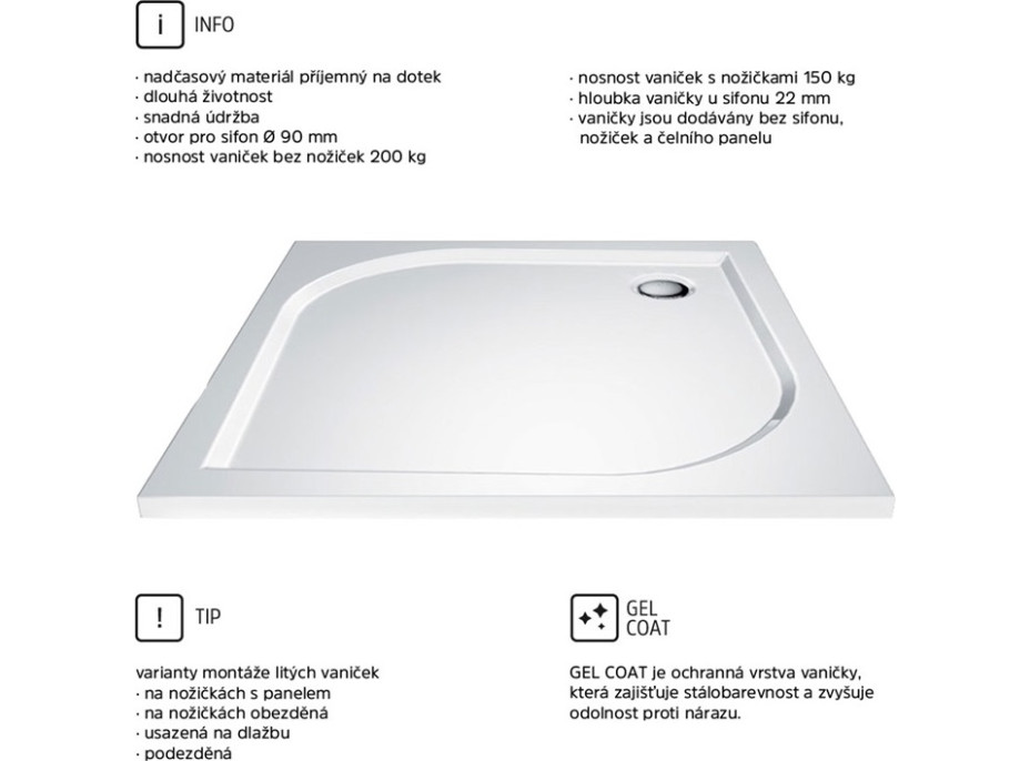 Štvorcová sprchová vanička - liaty mramor