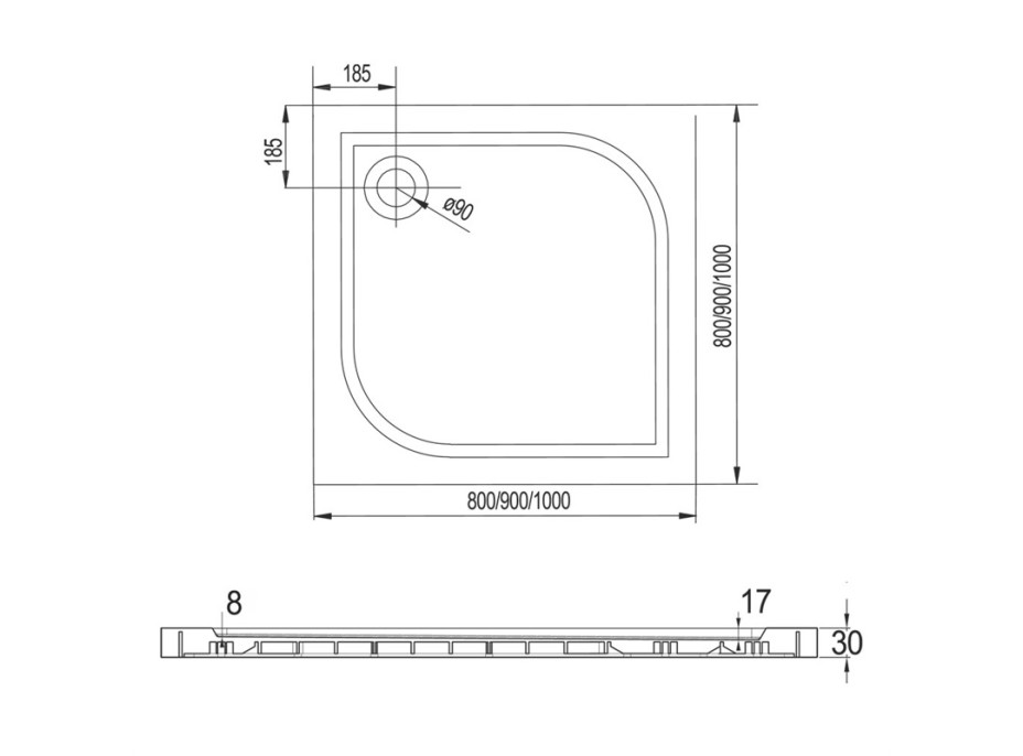 Štvorcová sprchová vanička - liaty mramor