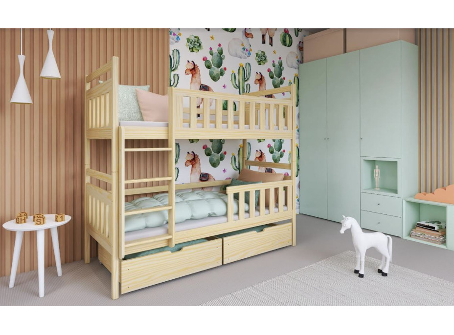 Detská poschodová posteľ z masívu borovice MARIE so zásuvkami 200x90 cm - prírodná