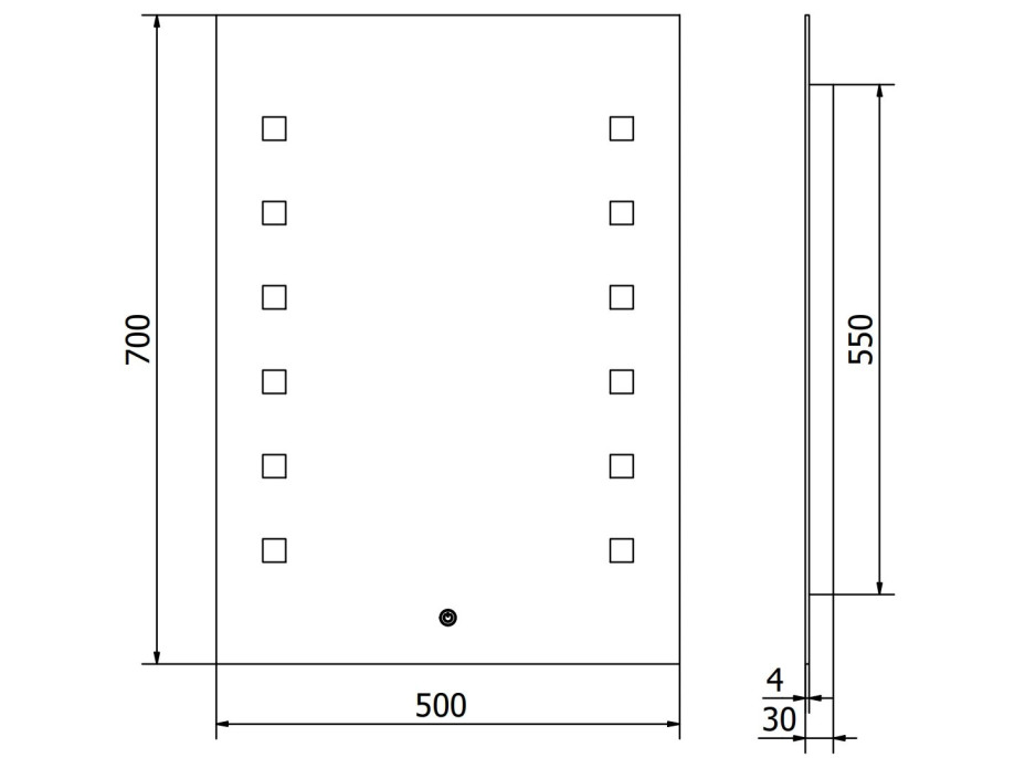 Obdĺžnikové zrkadlo MEXEN NER 50x70 cm - s LED podsvietením a vyhrievaním, 9809-050-070-611-00