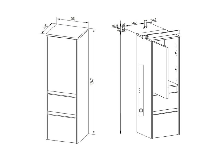 Kúpeľňová závesná skrinka OPTO 125 cm - vysoká - ľavá