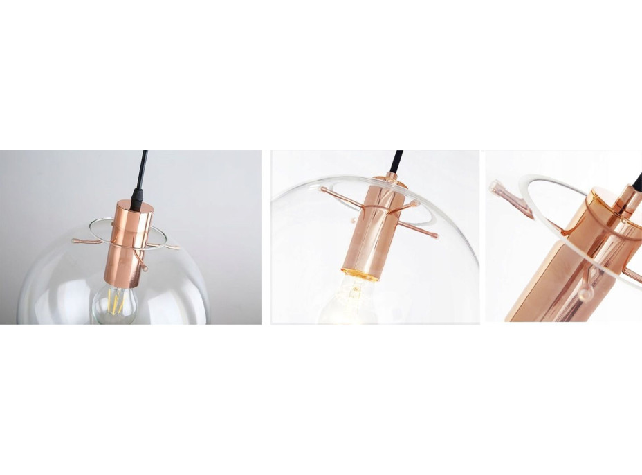 Stropné svietidlo 3 LASSI rose gold - kov/sklo - 20+25+30 cm