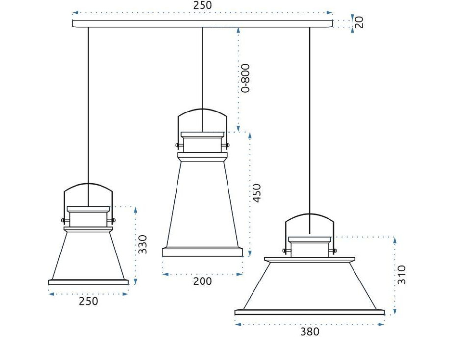 Stropné svietidlo ASTI set A, B, C - čierne - guľatá základňa