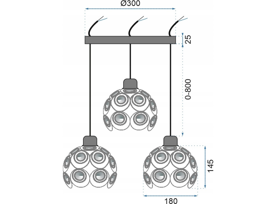 Stropné svietidlo CRYSTAL BALL set 3 - okrúhle - čierne