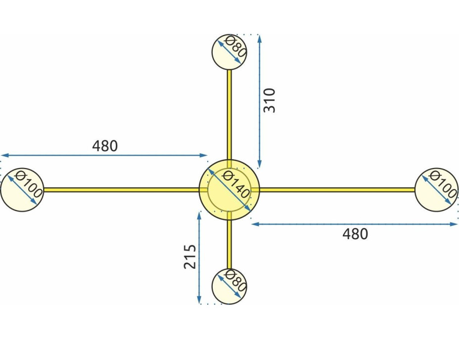 Stropné LED svietidlo ARMS 4 - 40W - zlaté + ovládač