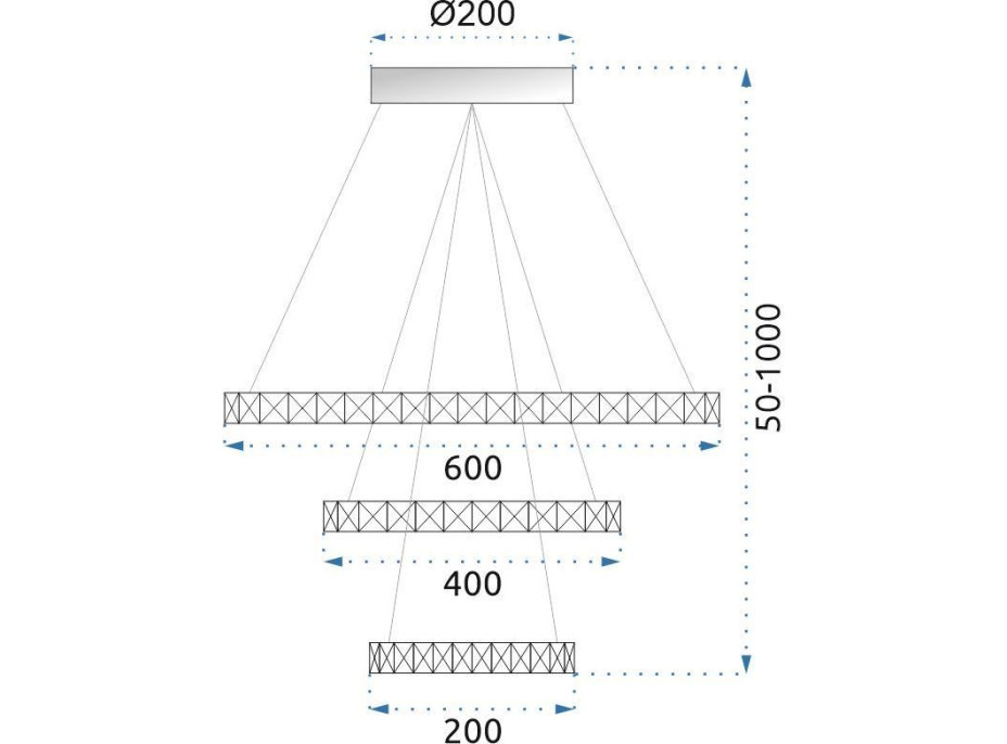 Stropné LED svietidlo VEGAS - 90W - kruhy 20 +40 +60 cm + ovládač