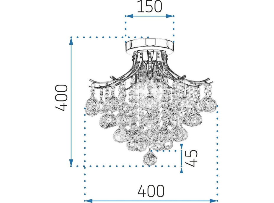 Stropné krištáľové svietidlo CRYSTAL rámp - 40x40 cm - chrómové