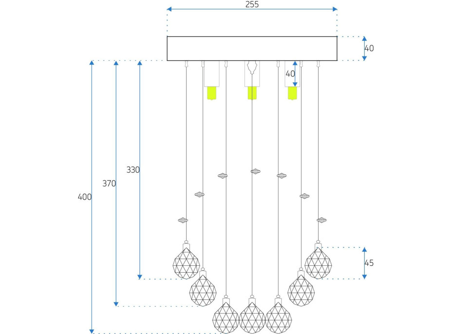 Stropné krištáľové svietidlo CRYSTAL string - 44 cm - chrómové