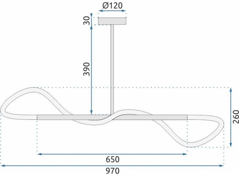 Stropné LED svietidlo CURVE long - 40W - čierne