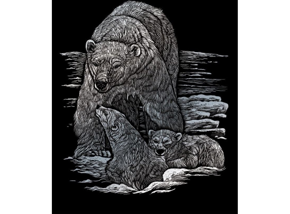ROYAL & LANGNICKEL Strieborný škrabací obrázok Ľadový medvedica s mláďatami