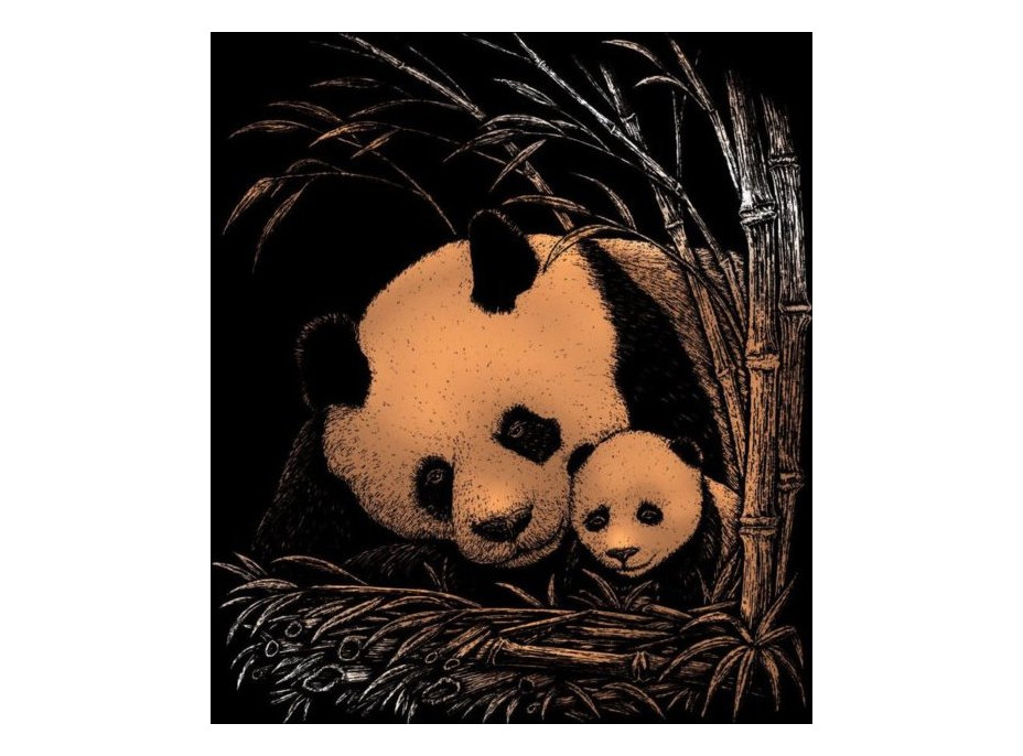 Medený škrabací obrázok Panda s mláďaťom
