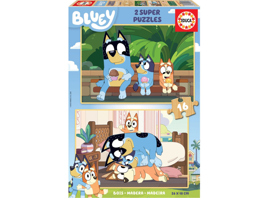 EDUCA Drevené puzzle Bluey 2x16 dielikov