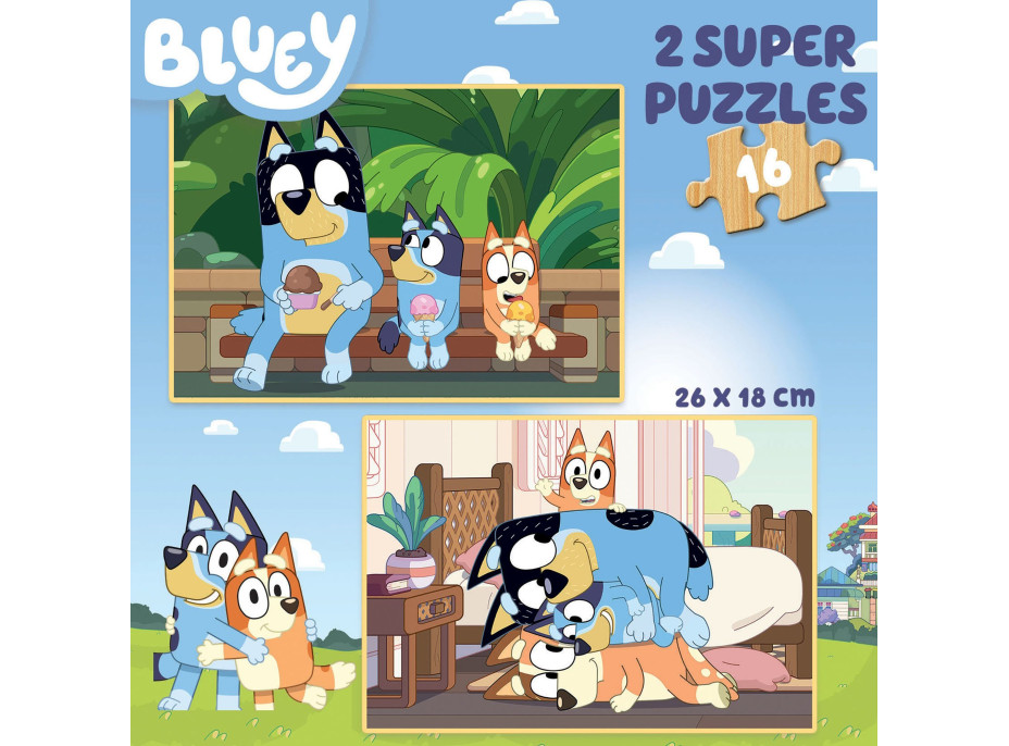 EDUCA Drevené puzzle Bluey 2x16 dielikov