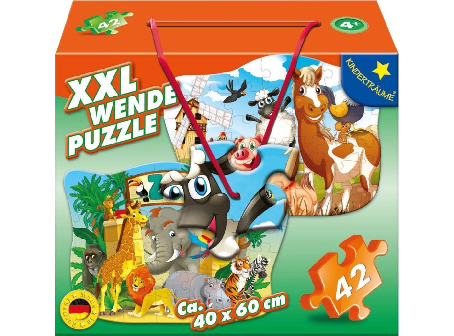 MIC Obojstranné puzzle Zvieratká zo statku a zo ZOO XXL 42 dielikov