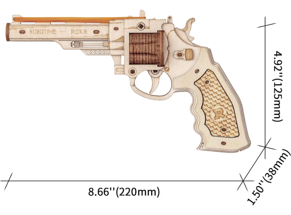 ROBOTIME Roker 3D drevené puzzle Revolver Corsac M60 102 dielikov