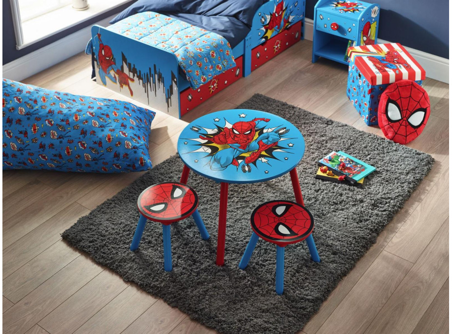 Detský stolček s 2 stoličkami Spiderman - modrý/červený