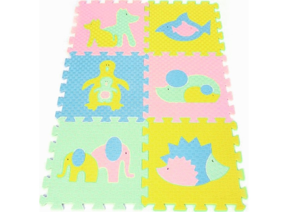 Penový koberec v pastelových farbách Zvieracie rodinky II. 6ks (30x30)