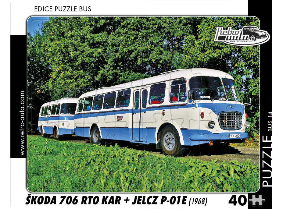 RETRO-AUTA Puzzle BUS č.14 Škoda 706 RTO KAR + JELCZ P-01E (1968) 40 dielikov