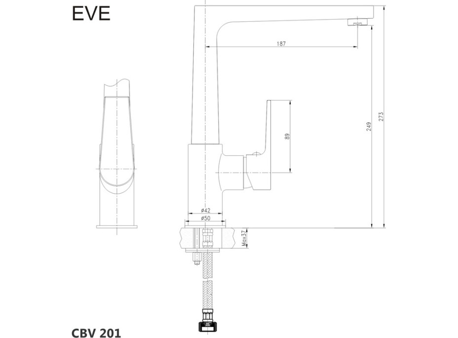 Kuchynská drezová batéria EVE - 27,3 cm - chrómová