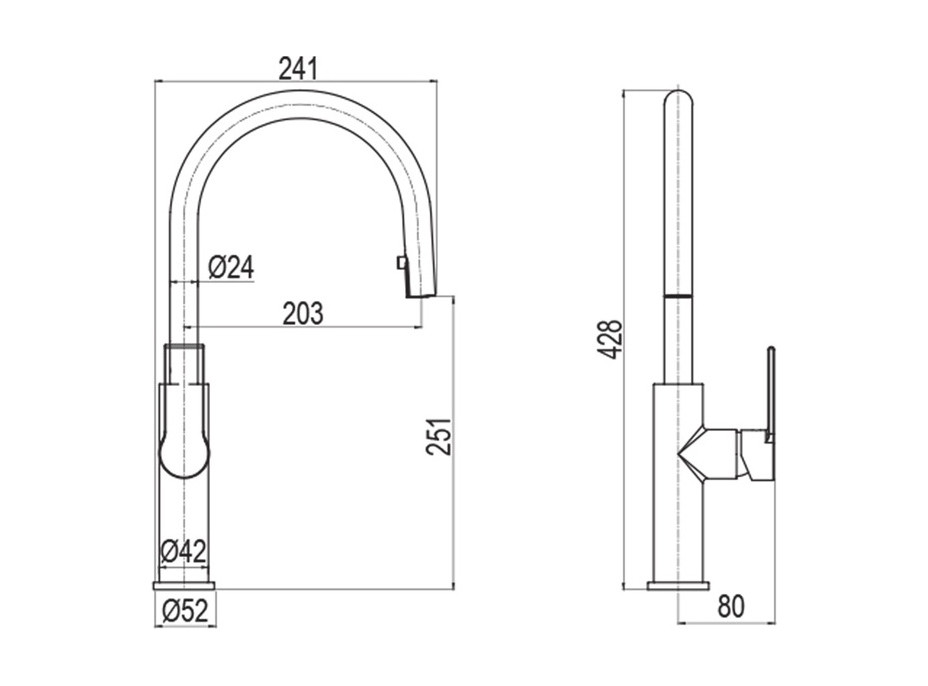 Kuchynská drezová batéria DITA s výsuvnou sprchou - chrómová