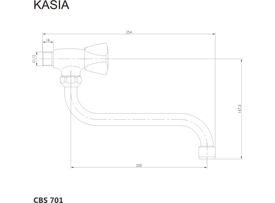 Umývadlový nástenný kohútik KASIA - ramienko 20 cm - chrómový