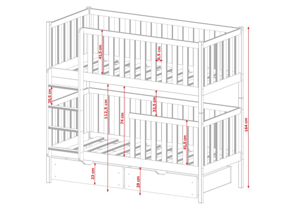 Detská poschodová posteľ z masívu borovice MICHAELA so šuplíkmi - 200x90 cm - BIELA