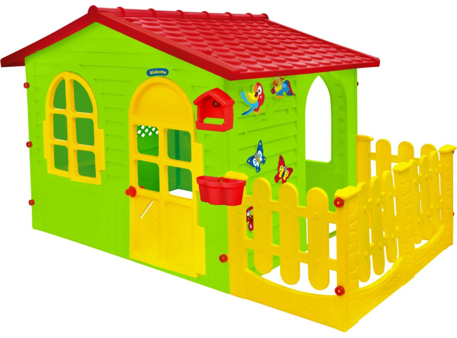 MOCHTOYS Detský záhradný domček s plotom a tabuľou
