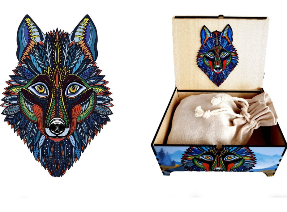 FA LIXEN Drevené puzzle Nočný vlk XL 165 dielikov v darčekovej krabičke