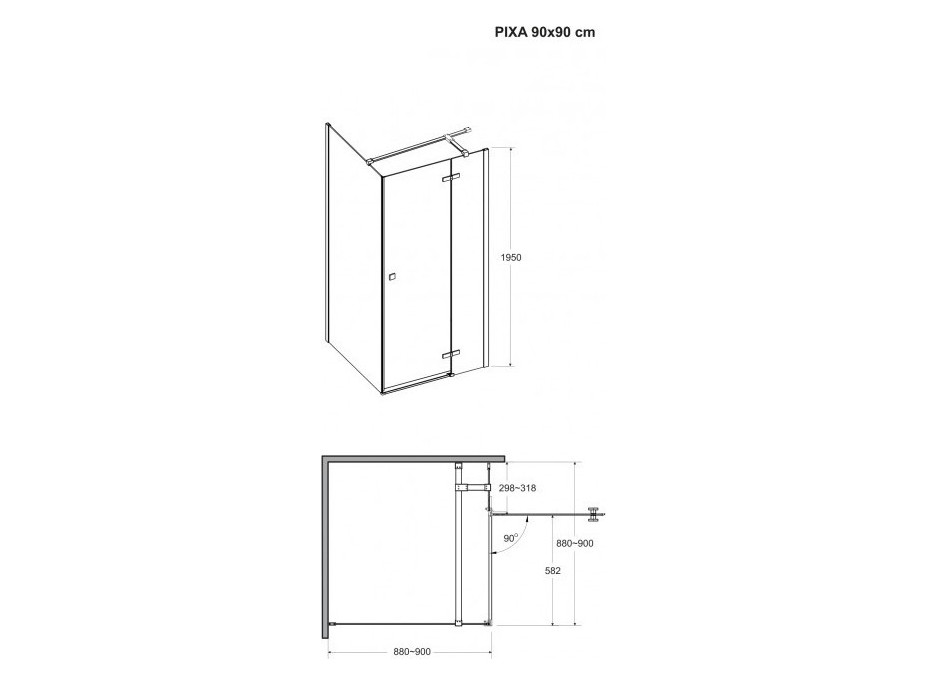Štvorcový sprchovací kút PIXA BLACK - 90x90 cm
