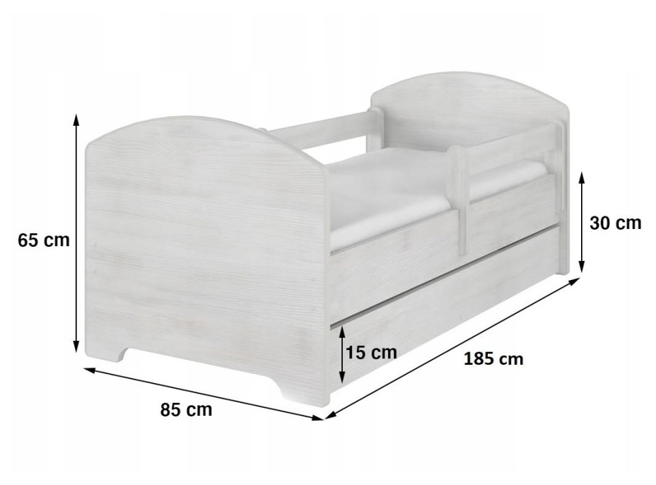 Detská posteľ OSKAR - 180x80 cm - BEZ MOTÍVU - tmavo šedá