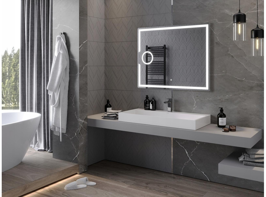 Obdĺžnikové zrkadlo MEXEN ONYX 100x80 cm - s LED podsvietením, zväčšovacou lupou a vyhrievaním, 9813-100-080-611-00