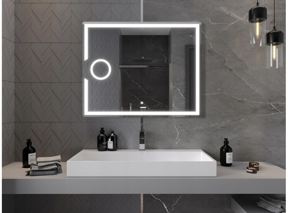 Obdĺžnikové zrkadlo MEXEN ONYX 100x80 cm - s LED podsvietením, zväčšovacou lupou a vyhrievaním, 9813-100-080-611-00