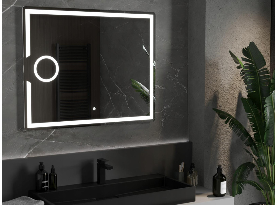 Obdĺžnikové zrkadlo MEXEN ONYX 100x80 cm - s LED podsvietením, zväčšovacou lupou a vyhrievaním, 9813-100-080-611-00