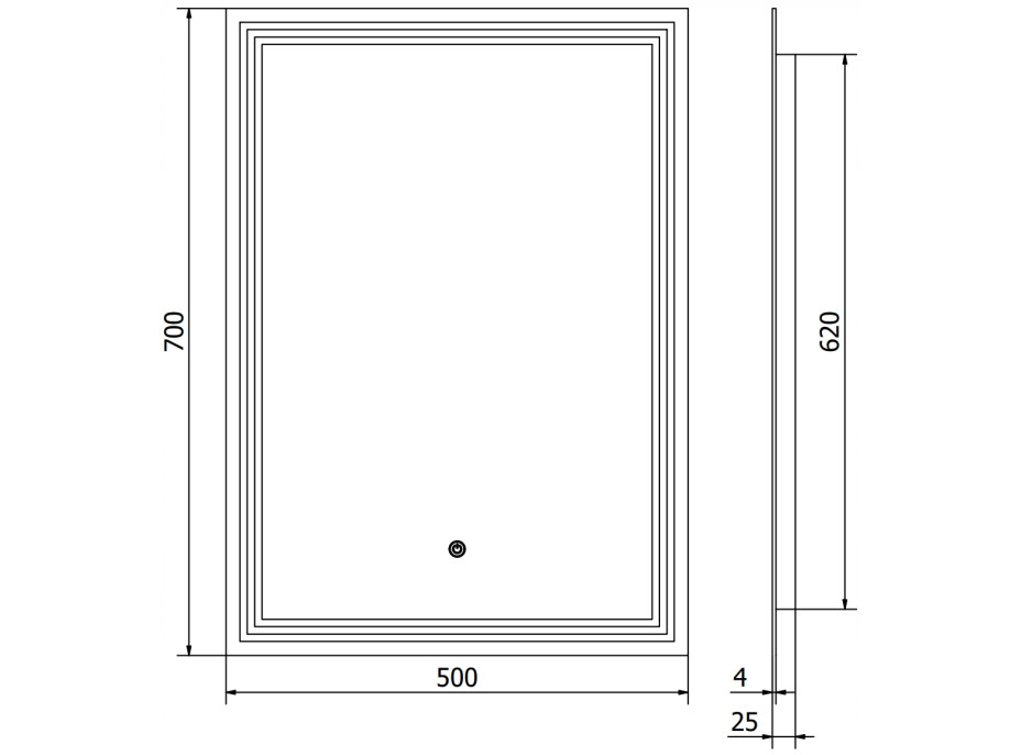 Obdĺžnikové zrkadlo MEXEN TACO 50x70 cm - s LED podsvietením a vyhrievaním, 9805-050-070-611-00