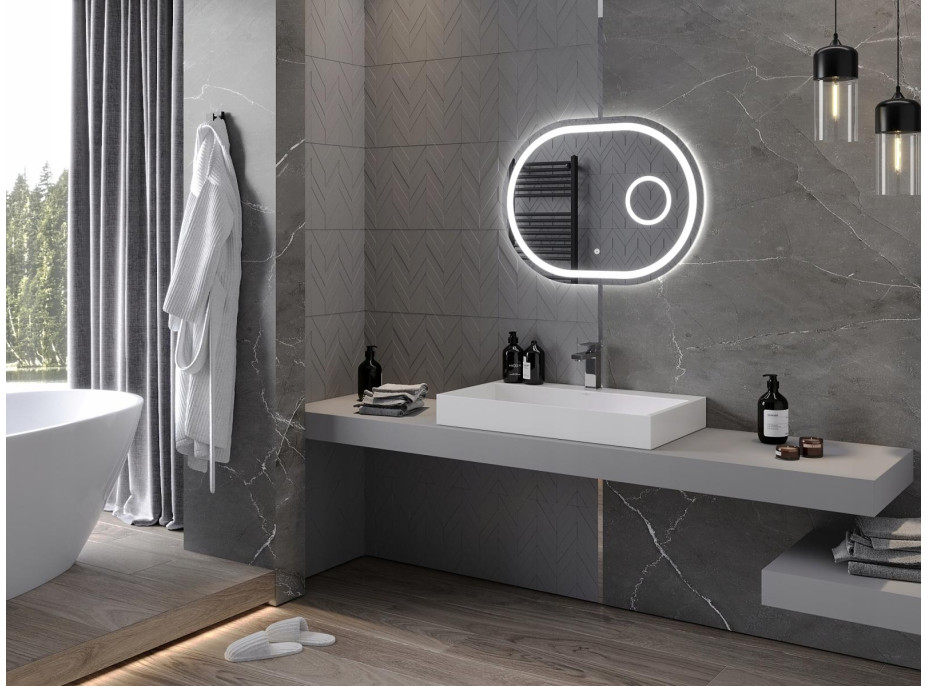 Oválne zrkadlo MEXEN UMBA 80x60 cm - s LED podsvietením, zväčšovacou lupou a vyhrievaním, 9822-080-060-611-00