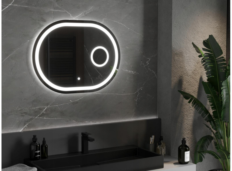Oválne zrkadlo MEXEN UMBA 80x60 cm - s LED podsvietením, zväčšovacou lupou a vyhrievaním, 9822-080-060-611-00