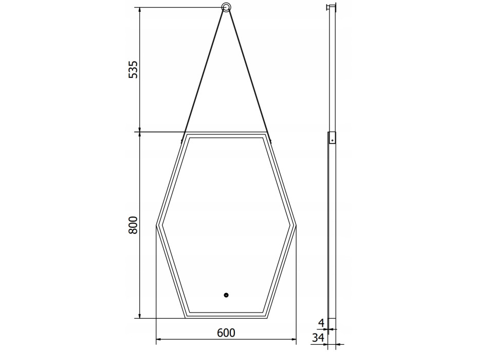 Závesné hexa zrkadlo MEXEN ORLA 60x80 cm - s LED podsvietením a vyhrievaním, 9815-060-080-611-70