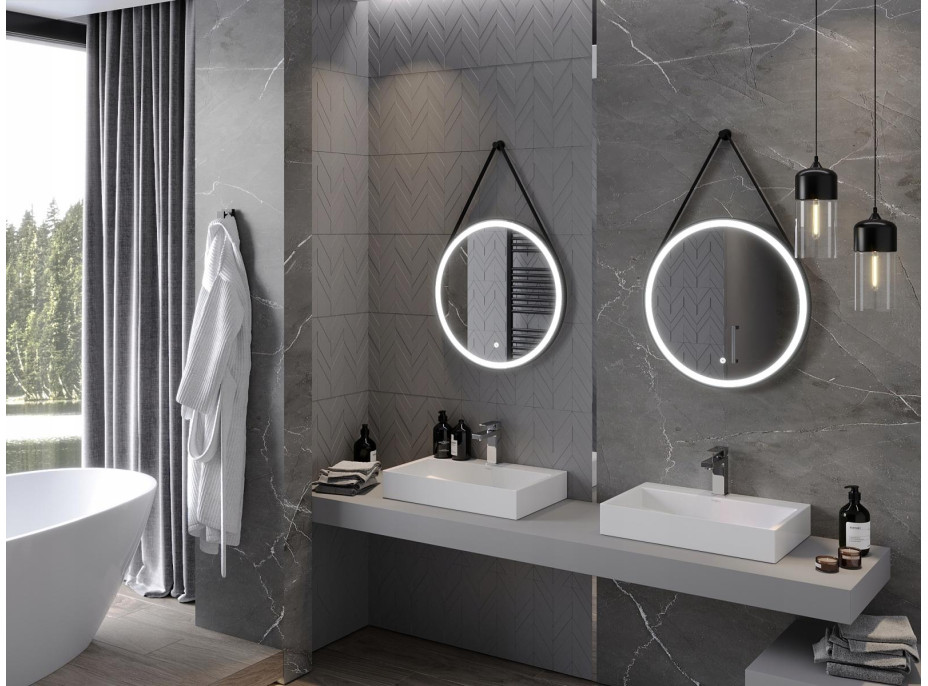 Závesné okrúhle zrkadlo MEXEN RENI 60 cm - s LED podsvietením a vyhrievaním, 9812-060-060-611-70