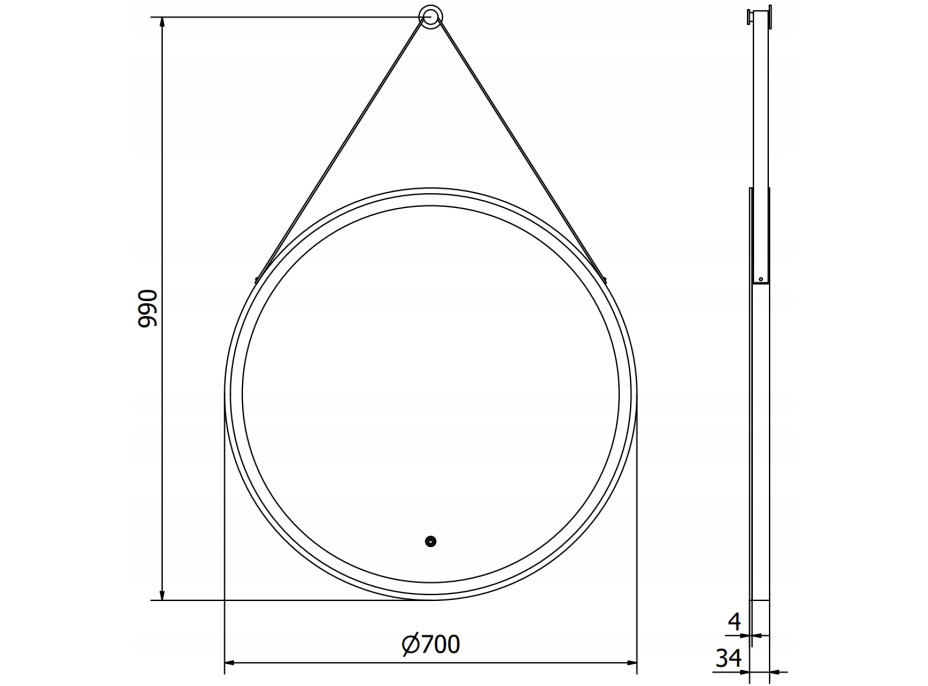 Závesné okrúhle zrkadlo MEXEN RENI 70 cm - s LED podsvietením a vyhrievaním, 9812-070-070-611-70