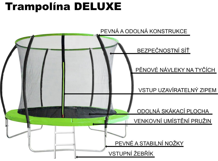 PIXINO Trampolína Deluxe 366 cm s ochrannou sieťou a rebríkom
