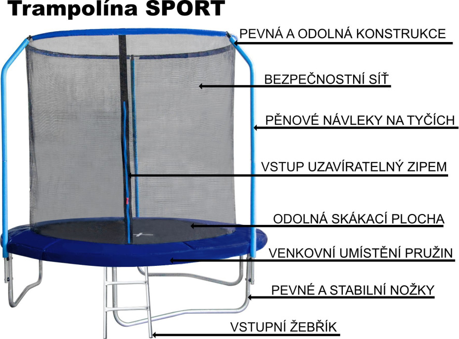 PIXINO Trampolína Sport 244 cm s ochrannou sieťou a rebríkom