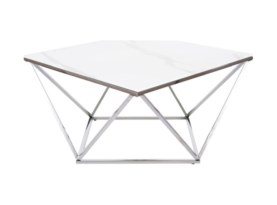 Konferenčný stolík STELLARO 80x80 - biely mramor/oceľový