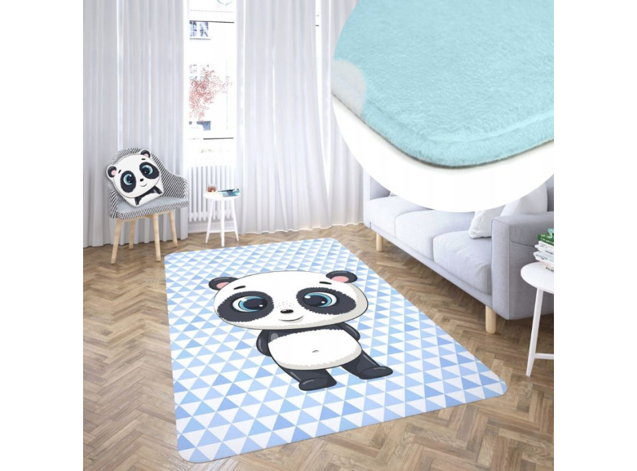 Detský penový koberec PANDA trojuholníky - 120x160 cm - modrý