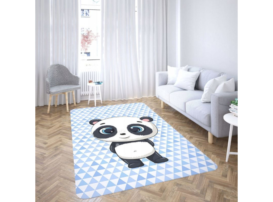 Detský penový koberec PANDA trojuholníky - 120x160 cm - modrý